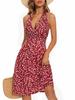 Vestido Bohemio de Mujer Transfronterizo con Escote Halter, Bolsillos, Cintura Elástica, Vestido Sencillo Casual sin Mangas que Ceñe la Cintura