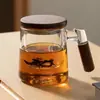 Infusor de chá de vidro com alça lateral, xícara de três peças, alto borossilicato, separação de chá e água, xícara de chá com tampa, xícara para chá de flores, conjunto de chá