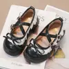Zapatos de Cuero Pequeños de Suela Gruesa para Niñas Lolita Encaje Primavera Lazo Negro Versátiles con Falda Mary Jane Zapatos Individuales para Niñas