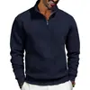 2026 Estilo Quente de Outono Cross Americano Jacquard Xadrez Masculino Solto para Trabalho Casual Moletom com Zíper Parcial e Gola Alta