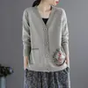 Cárdigan de Punto Jacquard Retro para Mujer Primavera y Otoño 2026 Estilo Nuevo Cuello en V Manga Larga Corto Ropa Exterior para Mujer Suelto Casual Superior Moderno