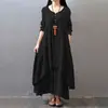 Vestido Largo de Dos Piezas Primavera y Otoño 2026, Vestido de Lino Artístico Acampanado, Vestido Holgado de Algodón y Lino de Manga Larga
