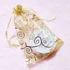 Bolsa de Gaze com Vinhas Prateadas Estampada a Quente Bolsa de Presente com Fita Bolsa de Embalagem de Gaze com Neve Vinha Azul Bolsa para Joias Bolsa de Rede