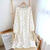 Camisola de Manga Longa para Mulheres, Estilo Verão Fino, Pulôver de Crepe 100% Algodão, Corte Solto com Bojos, 100% Algodão, Não Precisa Usar Sutiã, Vestido para Casa