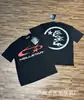 Serie HELL Estrella del Infierno Camiseta de Manga Corta Lavada Vintage Desgastada Estampado Completo Graffiti Cuello Redondo Unisex