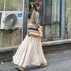 Saia de Chiffon Roxa para Mulheres, Nova Saia Evasê Emagrecedora de Cintura Alta para o Verão de 2026, Saia Versátil de Linha A Plissada de Comprimento Médio