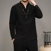 Camiseta Nueva de Otoño 2026 para Hombre Estilo Chino Algodón y Lino Botón de Nudo Chino Camiseta de Manga Larga Hanfu Camiseta Básica para Hombre