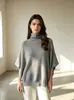 Suéter de tricô tipo capa com gola alta, estilo casual transfronteiriço para mulheres, solto e macio, novo outono e inverno, cor sólida, sem mangas, xale externo