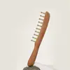 Pente Reto de Cobre e Sândalo Dourado Pente de Massagem com Dentes Largos Cabelo Cacheado Cabelo Longo Terapia Capilar Pente de Meridianos Unissex