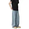 Calça jeans azul retro americana para homens, nova para primavera e outono, reta, solta, jeans pesado lavado, desgastada, calça comprida para homens