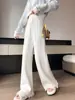 Calça Tricô Wide Leg com Franjas Estilo Casual para Mulheres, Outono e Inverno 2026 Nova Cintura Alta Emagrecedora Fluida Comprimento Total Wide Leg