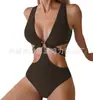 Aliexpress Amazon Venta Caliente Europea y Americana Multicolor Talla Grande Traje de Baño de una Pieza Cruzado con Copas Rígidas Plisado Adelgazante para Mujer