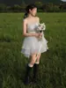 Vestido de novia corto estilo coreano, sensación nicho de alta gama, sesión de fotos al aire libre temática de estudio, minivestido ultraligero de compromiso y registro para mujeres