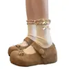 Sapatos Femininos com Salto Embutido, Cobertura Total, Fivela, Moda Outono 2026, Estilo Novo Versátil, Laço Fofo, Bico Redondo, Retrô