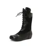 Botas de mujer de punta redonda con cordones, de media pantorrilla, talla grande, botas transfronterizas de comercio exterior 15-3