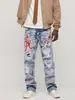 Hme2026 Nuevos Jeans para Hombre Marca de Moda Calle Principal Estampados Rasgados Pierna Recta Transfronterizos Europeos y Americanos Shein