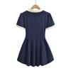 2023 Verano Nuevo Vestido de Contraste con Cuello Polo para Mujer Estilo Americano Estilo Universitario Cintura Ajustada Slim Línea A Falda de Chica Caliente