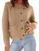 Cardigan de Punto Estilo Pequeño Aroma Otoño e Invierno Europeo y Americano Nuevo Moda Temperamento Suéter Corto Bolsillos Chaqueta Color Sólido Mujer