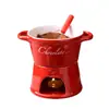 Olla Fundidora de Queso Helado de Chocolate Estilo Europeo Suizo Taza de Olla Caliente de Cerámica Roja Ambiente con Tenedor Incluido