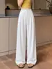 Pantalones de traje blancos para mujer, talla petite, con un toque de alta gama, fluidos, de cintura alta, casuales, adelgazantes, de pierna recta, pantalones de pierna ancha