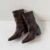 Botines plisados de moda y minimalistas estilo británico de 6.5 cm, colección otoño/invierno 206, punta fina, tacón grueso, botines de moda sin cordones para mujer