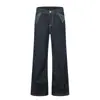Jeans acampanados de retazos de cuero PU estilo americano para hombre, corte holgado, moda urbana, corte limpio, pierna ancha, pantalones largos hasta el suelo