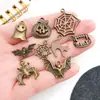 Conjunto Misto de 20 Pingentes Vintage de Abóbora Verde, Caveira e Morcego, Ligas Metálicas DIY Acessórios para Joias para Pulseiras e Colares de Halloween