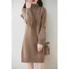 Tricô Gola Alta Raglan de Sete Pontos de Lã 100% para Mulheres no Outono e Inverno Tricô Engrossado Estilo Preguiçoso Vestido Versátil