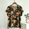 Camiseta sin mangas de algodón y seda para mujer de mediana edad y anciana, top de verano para madres, fino algodón artificial, jersey floral de talla grande