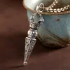 Colgante de Plata S925 Mortero y Vajra con Amuleto del Mantra de Seis Palabras para la Paz, Estilo Vintage