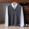 Suéter 100% caxemira pura para homens, novo modelo outono e inverno 2026, gola V, espessado, quente, colete de tricô, colete casual sem mangas
