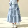 Conjunto de Falda Estilo Coreano para Niñas Mayores, Nuevo Estilo de Verano, Falda Media con Bloques de Color y Encaje en Patchwork, Conjunto de Dos Piezas a la Moda