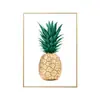 Estilo Escandinavo Piña Dorada Hoja Verde Pintura Decorativa en Lienzo Planta Tropical Citas Inspiradoras Póster de Fondo para Sala de Estar Núcleo de Pintura
