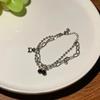 Pulseira de Aço Titânio Camada Dupla Estilo Hip-hop Urso Harajuku para Mulheres Design de Nicho Ins Pulseira Cereja Preta Simples Estilo K