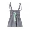 Roupas Europeias e Americanas Nova Hottie da Rua Moda Gola Quadrada Manga Morcego Xadrez Tubinho Top Halter com Cadarço