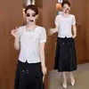 Camisa Estilosa Novo Estilo Chinês Tendência Nacional para Mulheres Verão Novo Senso de Design Bordado Botão de Sapo Pequena Blusa Versátil Blusa Tendência Temperamento