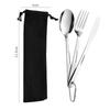 Cuchillo y tenedor cuchara de acero inoxidable con hebilla portátil transfronteriza, traje de cubiertos occidentales con hebilla para montañismo al aire libre, cuchara tenedor almacenamiento de cubiertos