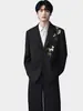 Nuevo Traje Formal de Hombre con Bordado de Camelia Estilo Chino Ropa de Compromiso Vestido Alta Costura Traje con Cuello Solapa Hombrera