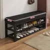 Banco para trocar de sapatos para a entrada, sapateira simples de armazenamento multicamadas, arte em ferro com estofamento macio, banco de sapatos multifuncional, metal, outros materiais