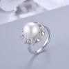 Anillo de perla de plata S925 transfronterizo europeo y americano, anillo de flor de circonita con microincrustaciones simple a la moda para mujer, joyería de soporte vacía DIY