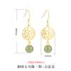 Brincos de Prata Esterlina S925 com Jade Natural Hetian Gancho de Orelha Moda Vintage Galhos Calcedônia Achatada Abundante Brincos Brincos Mulheres