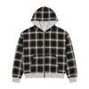 Conjunto de sudadera con capucha retro estilo INS transfronterizo para otoño e invierno, con diseño de dos piezas falsas con una camisa a cuadros y una chaqueta con cremallera
