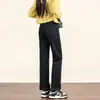 Jeans Reto Espesso Quente com Forro de Fleece Preto para Mulheres, Novo Calça Cigarrete Slim Fit de Cintura Alta para Outono e Inverno