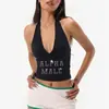 Top de tirantes de verano sexy con letras, calavera y pedrería estilo gótico europeo y americano para chica popular, corte ajustado, corto, top halter vintage