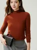 Suéter de punto de espiga de primera línea con cuello medio 100% cachemir puro para mujer, otoño e invierno, manga larga, prenda interior, corte ajustado, bodycon, capa base