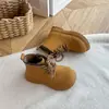 Botas amarillas retro con estilo para niños, nuevas botas estilo Martin versátiles y elegantes de otoño 2026, botas de cuero estilo británico para niñas, modernas