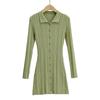 Verano Nuevo Moda Europea y Americana para Mujer Color Sólido Cuello polo Manga Larga Ajustado Vestido S11582