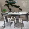 Mesa de Centro de Pizarra Minimalista Moderna de Lujo Ligero Patas de Escritorio Isla de Escritorio Soporte Integrado Base de Mesa de Comedor de Mármol y Acero Inoxidable