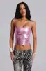 Camiseta regata Y2K europeia e americana brilhante com alças laterais, acinturada, curta, sem costas, sexy, top tubinho justo na cor branca