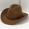 Sombrero Vaquero Occidental de Ala Curva para Hombres y Mujeres, Sombrero con Cinturón de Hebilla Cuadrada de Cuero con Remaches Metálicos, Sombrero de Jazz para Fiesta